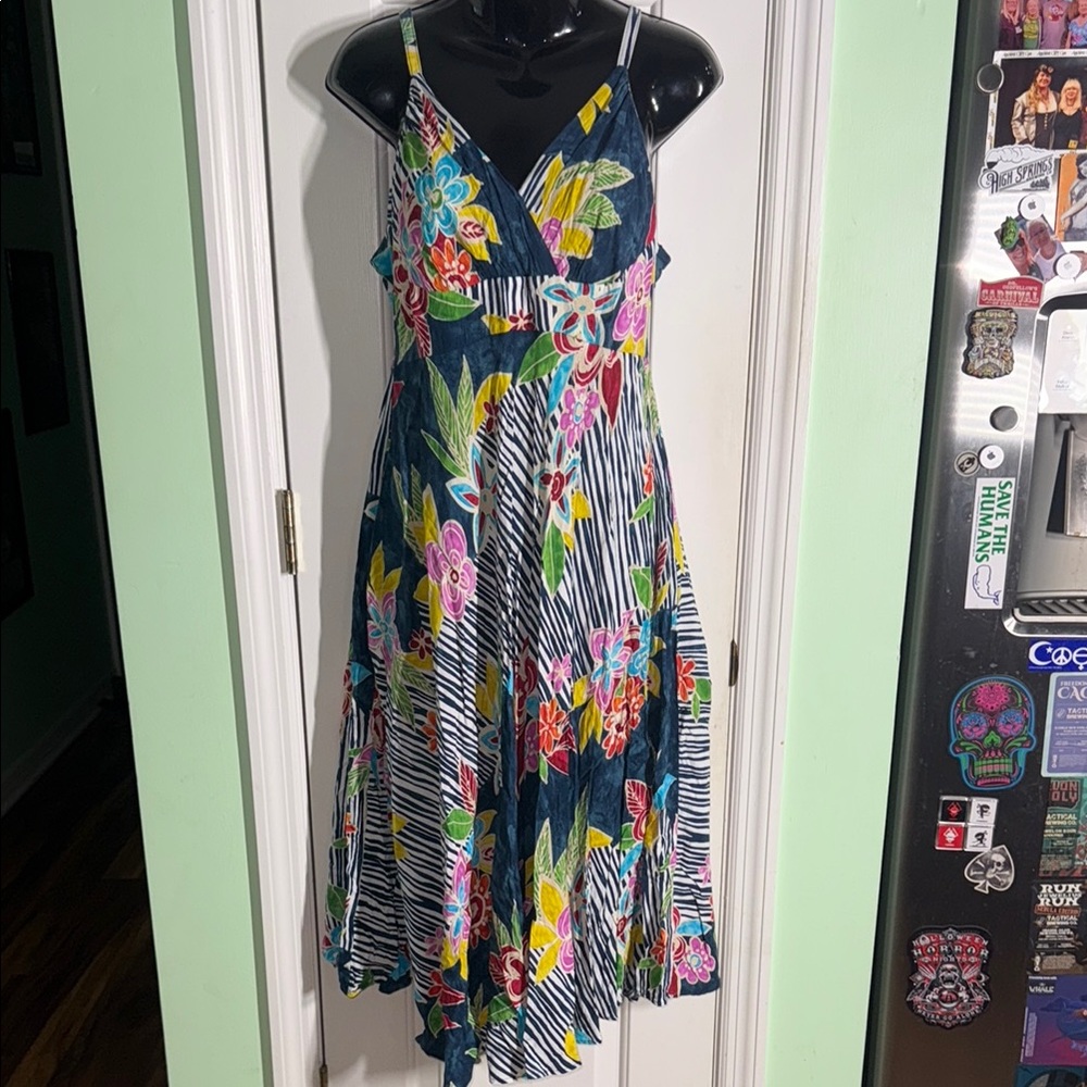 Jams World Colorful Vintage Tropical Print Sleeveless Maxi Dress Size L (Med)